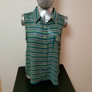 Striped chiffon sleeveless blouse